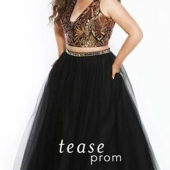 Tease Prom By Sydney's Closet TE1833 Gold/Black Size 14 In Stock Two Piece Prom Dress Ballgown