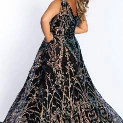 Sydney Tease Prom TE2106 Long A Line Sequin Formal Dress Plus Size Corset V Neck Gown 8 Sydney Tease Prom TE2106 Long A Line Sequin Formal Dress Plus Size Corset V Neck Gown