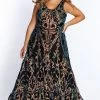 Sydney Tease Prom TE2106 Long A Line Sequin Formal Dress Plus Size Corset V Neck Gown
