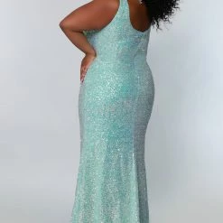 Tease Prom TE2201 Sydneys Closet Long Fitted Sequin Plus Size Prom Dress Slit