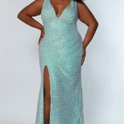Tease Prom TE2201 Sydneys Closet Long Fitted Sequin Plus Size Prom Dress Slit