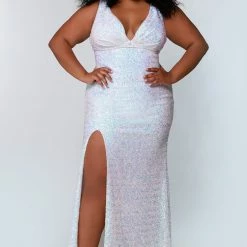 Tease Prom TE2201 Sydneys Closet Long Fitted Sequin Plus Size Prom Dress Slit