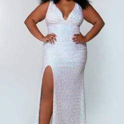 In Stock Tease Prom TE2201 Size 14 Sydneys Closet Long Fitted Sequin Plus Size Prom Dress Slit