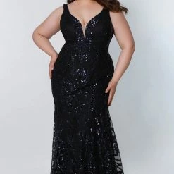 In Stock Mermaid Dresses Sydneys Closet TE2220 Size 14 Long Fitted Plus Size Sequin Prom Dress Pageant Gown Formal