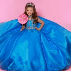 Ballgown Dresses Sugar Kayne C162 Long A Line Girls Pageant Ballgown Dress High Neck Keyhole