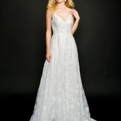 Nina Canacci 5201 Long Ballgown Prom Pageant Gown Wedding Dress Lace V Neckline