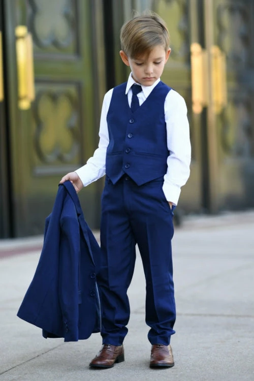 Glass Slipper Formals Two Piece Dresses Boy's 5 Piece SLIM FIT Tuxedo Set - Navy Blue 4016 4 Glass Slipper Formals Two Piece Dresses Boy's 5 Piece SLIM FIT Tuxedo Set - Navy Blue 4016