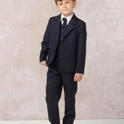 Glass Slipper Formals Boy's 5 Piece SLIM FIT Tuxedo Set - Navy Blue 4020