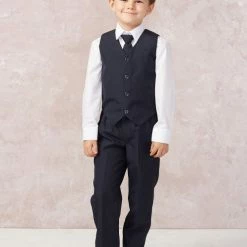 Glass Slipper Formals Boy's 5 Piece SLIM FIT Tuxedo Set - Navy Blue 4020
