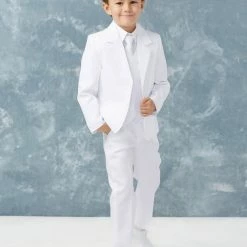 Glass Slipper Formals Boy's 5 Piece SLIM FIT Tuxedo Set - White 4020 Two Piece Dresses