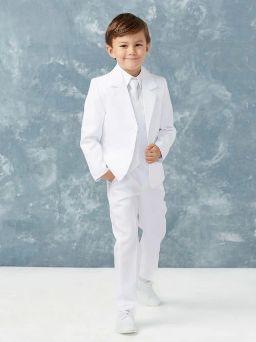 Glass Slipper Formals Boy's 5 Piece SLIM FIT Tuxedo Set - White 4020 Two Piece Dresses 3 Glass Slipper Formals Boy's 5 Piece SLIM FIT Tuxedo Set - White 4020 Two Piece Dresses