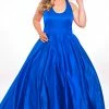 Discontinued Sydneys Closet SC 7293 Scoop Neckline Open Back A Line Prom Dress Satin Long Formal Long Sleeve Dresses