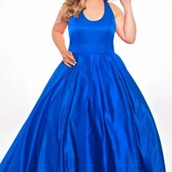 Discontinued Sydneys Closet SC 7293 Scoop Neckline Open Back A Line Prom Dress Satin Long Formal Long Sleeve Dresses