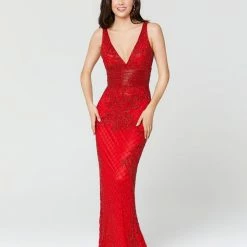 In Stock Primavera Couture 3425 Size 4 Yellow V Neck Prom Dress Evening Gown Beaded