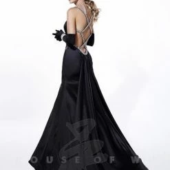 In Stock Tiffany 46807 Prom Dress Black Size 8 Pageant Gown Long Crystal Strap Satin