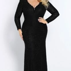 Long Sleeve Dresses Johnathan Kayne For Sydney's Closet JK2104 Lace Prom Dress Plus Size Pageant Gown JK 2104