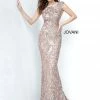 Jovani 1123 Boat Neckline Fitted Copper Evening Gown