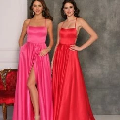 Dave & Johnny 6690 Long Satin Maxi Slit Prom Dress Formal Backless Gown