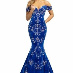 Johnathan Kayne 2176 Long Velvet Mermaid Pageant Dress Prom Gown Off Shoulder Mermaid Dresses