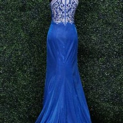 In Stock Envious Couture 0167 Size 6 Iridescent Shimmer Fitted High Lace Neck Formal Dress Prom CLEARANCE