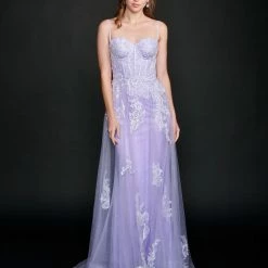 In Stock Nina Canacci 9132 Size 4, 6 Lilac Long Glitter Prom Pageant Gown Pearl Corset Dress Formal Dress