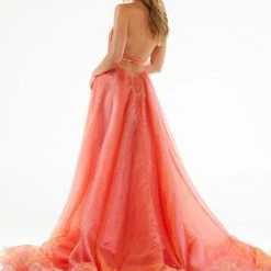 Ashleylauren Ballgown Dresses Ashley Lauren 11182 Halter Ball Gown With Built In Body Suit Blush/Coral
