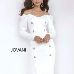 Jovani 3570 Off The Shoulder Long Sleeve Cocktail Dress