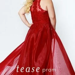 In Stock Tease Prom TE 1904 Garnet Size 22 Plus Sized Prom Dress Lace Mermaid Overskirt Ballgown Dresses