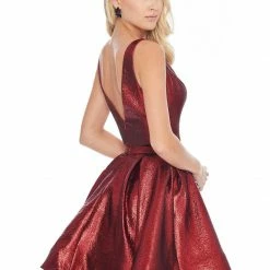 In Stock Ashley Lauren 4325 Red Cocktail Dress Size 4 Metallic Short Homecoming Dress A Line