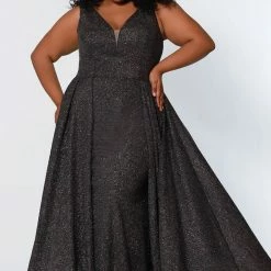 Sydney's Closet SC7313 Shimmer Prom Dress With Overskirt Plus Sized SC 7313 Sydney's Closet And Tease Prom