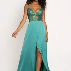 In Stock Johnathan Kayne 2214 Sz 6 Sequin V Neckline A Line Prom Dress With Wrap Style Slit