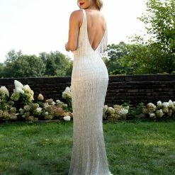 Discontinued Fringe & Tassels Primavera Couture 3031 Long Fringe Embellished Prom Dress Evening Gown Formal Dress