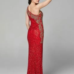 Primavera Couture 3637 Long Fitted Sequin One Shoulder Prom Dress Slit Pageant Formal