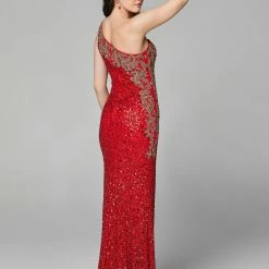 In Stock Primavera Couture 3637 Sequin One Shoulder Prom Dress With Slit Size 0, 8 Neon Pink