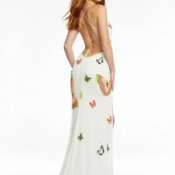 Ashleylauren Ashley Lauren 11178 Beaded Butterfly Evening Gown With Lace Up Back