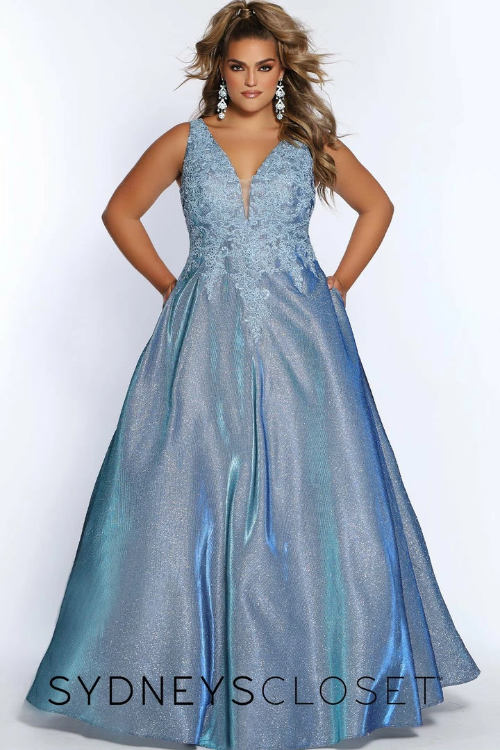 In Stock Sydney's Closet SC7311 Size 18 V Neckline A Line Prom Dress Pageant Gown Shimmer SC 7311 8 In Stock Sydney's Closet SC7311 Size 18 V Neckline A Line Prom Dress Pageant Gown Shimmer SC 7311