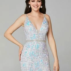 Primavera Couture 3630 Long Fitted Beaded Formal Prom Dress Slit V Neck Backless