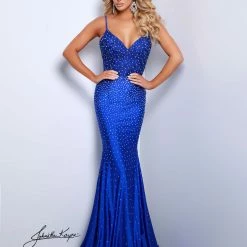 Corset Dresses Johnathan Kayne 2439 Lace Bodice Crystal Fitted Skirt V Neckline Corset Lace Up Back