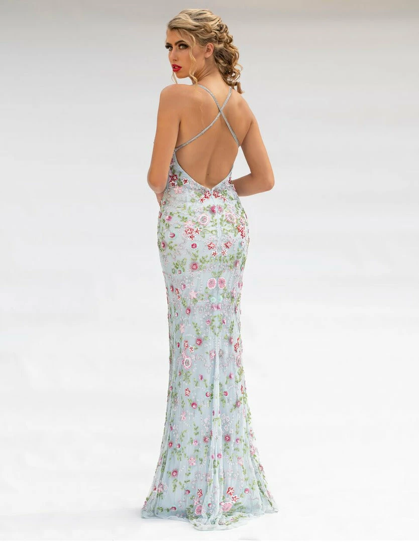 Primavera Couture 3073 Long Beaded Floral Print Prom Dress Evening Gown V Neckline Slit Sequin Dresses 36 Primavera Couture 3073 Long Beaded Floral Print Prom Dress Evening Gown V Neckline Slit Sequin Dresses