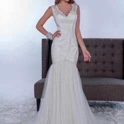 In Stock Adagio Bridal W9268 Ivory Size 8 Lace Mermaid Sheer Wedding Dress V Neck Mermaid Dresses