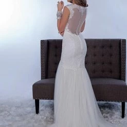 In Stock Adagio Bridal W9268 Ivory Size 8 Lace Mermaid Sheer Wedding Dress V Neck Mermaid Dresses