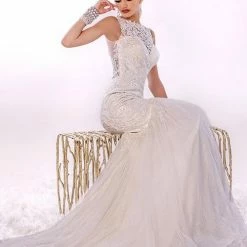 In Stock Mermaid Dresses Adagio Bridal 9269 Size 10, 12 Ivory Sheer Lace Mermaid Wedding Dress High Neck