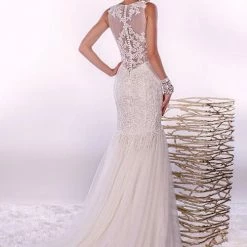 In Stock Mermaid Dresses Adagio Bridal 9269 Size 10, 12 Ivory Sheer Lace Mermaid Wedding Dress High Neck