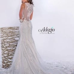 In Stock Adagio Bridal 9274 Size 4, 10 White Lace Sheer Mermaid Wedding Dress Illusion Back