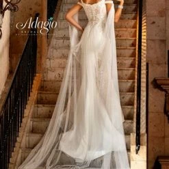 Adagio Bridal W9288 Bridal Gown Lace Cape Wedding Dress Off Shoulder Straps 9288