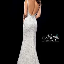 In Stock Adagio Bridal 9289 Size 12 Long Fitted Lace V Neck Wedding Dress Embellished Backless Dresses