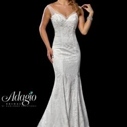In Stock Adagio Bridal W9302 Size 10 Ivory Lace Mermaid Wedding Dress Backless Sheer Gown