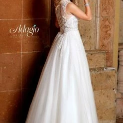 In Stock Adagio Bridal W 9312 Size 18 Sheer Bodice Crystal Wedding Dress High Neck Ballgown
