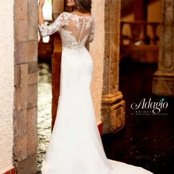 In Stock Adagio Bridal W9316 Ivory Size 10, 14, 20 Fitted Lace And Matte Satin Bridal Gown