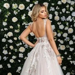 Adagio Bridal W9320 Long Wedding Dress Tulle Ballgown Applique Plunging Neckline 9320 Ballgown Dresses